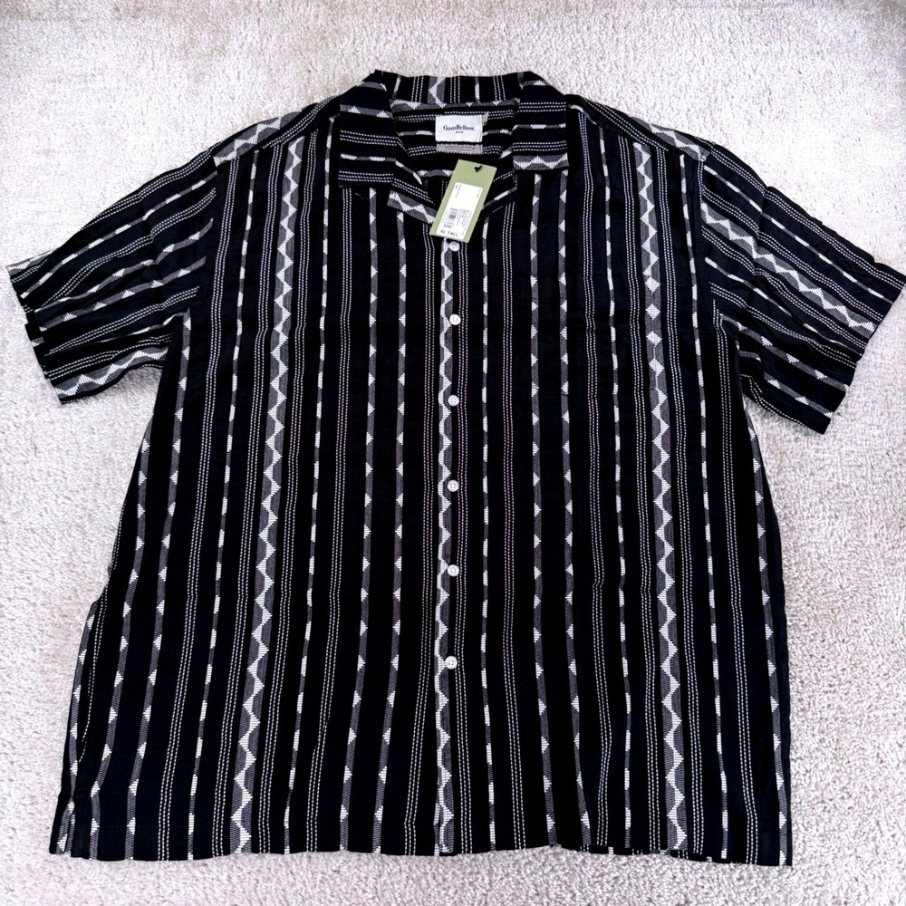 Goodfellow & Co Mens XL Tall Black White Geometric Stripe Short Sleeve Shirt NWT